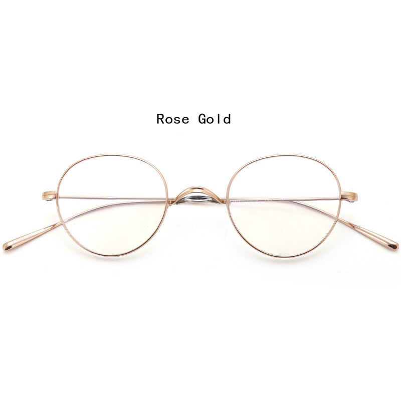 Gafas con montura de titanio para hombre y mujer, lentes ópticas de miopía graduadas para presbicia, ovaladas, Retro, Japón, coreanas: Rose Gold