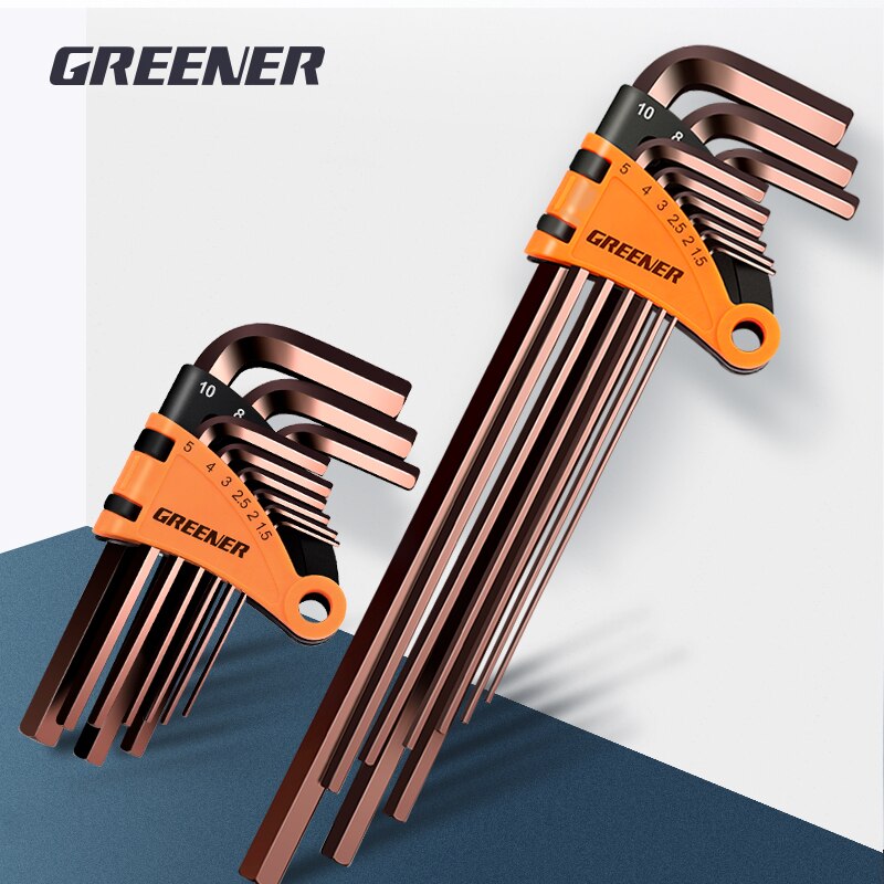 Greener Hex Wrench Set Screwdriver Universal Allen Key 9PCS Double-End L Type S2 Hexagon Flat Ball Spanner Metric Hand Tools