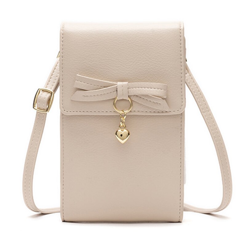 Kleine schoudertassen dames strik dames portemonnee pu leren crossbody tas dames telefoontasje dames: Beige