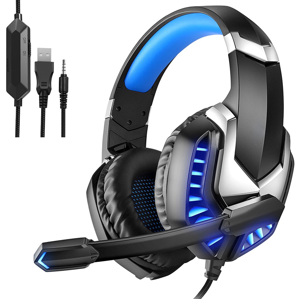 Profession Game Headset Wired 3.5mm Headphone Noise Reduction LED Light Headphone with Microphone for Computer Laptop: Black Blue