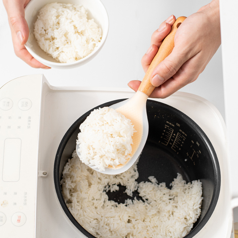 Cuchara de arroz de silicona resistente al calor, pala de arroz de silicona de alimentaria, olla arrocera antiadherente, herramienta de cocina, cuchara de arroz para el hogar, 1 Uds.