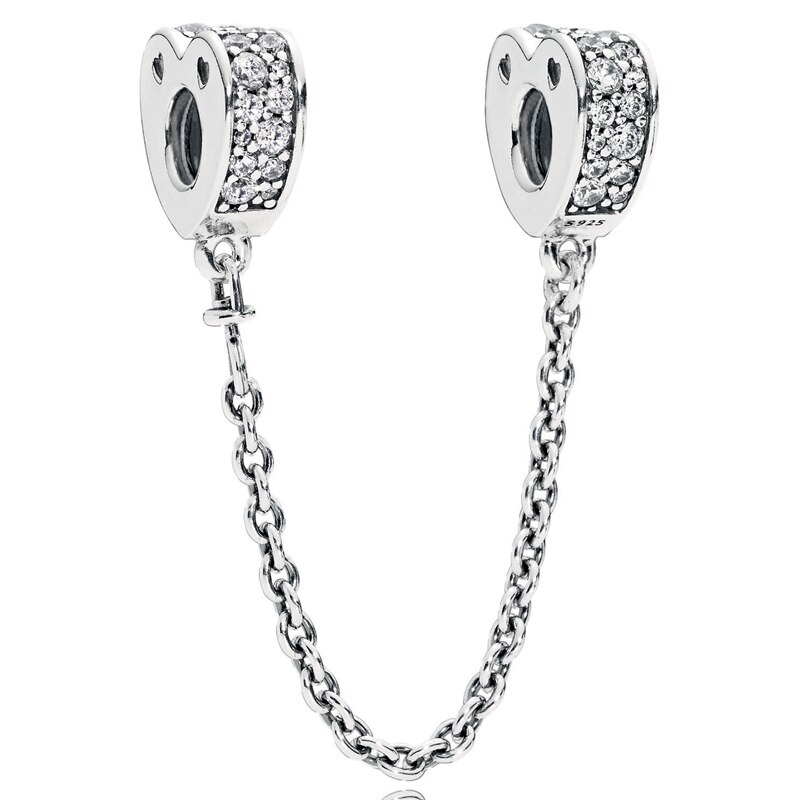 Arcs Of Love Enchanted Heart Shining Elegance Floral Safety Chain Charm 925 Sterling Silver Beads Fit Bracelet Jewelry: 3