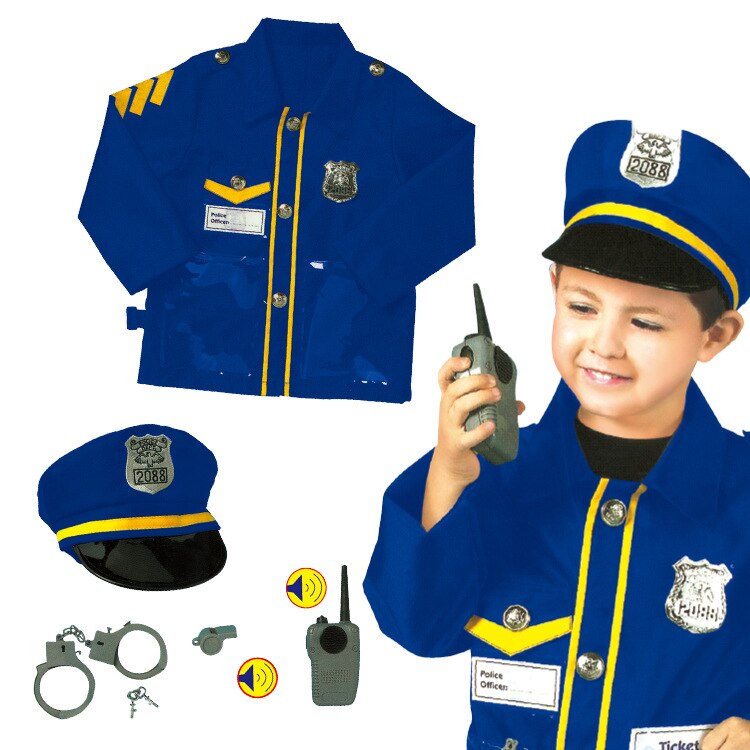 5PCS/Lot Children Pretend Play Toy Cosplay Role Simulation Policeman Uniform Suit Playing Set for Boy Girl: Blue