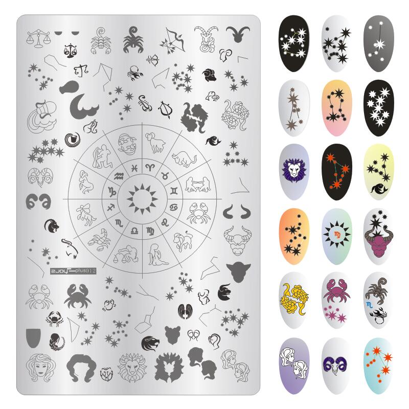 Nail Stamping Plates 12 Constellations Libra Flower Fujiman Pattern DIY Manicure Template Stencil Stamping Plate 9.5*14.5cm