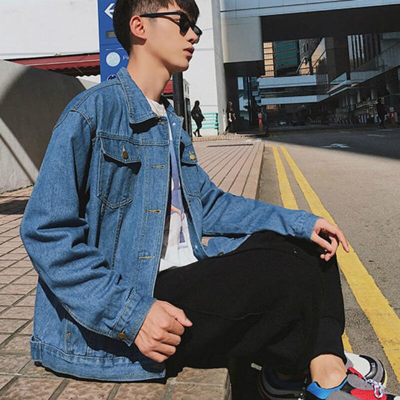 Jakker herre denim solid casual langermet hip-hop løs streetwear trendy chic all-match chaqueta herrejakke retro enkel