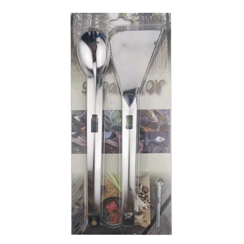Kitchen Tools Spatula Set Turners Stainless Steel Multi Utensil Camping BBQ Clip Picnic 3 In 1 Tongs Spatula Spork Utensils