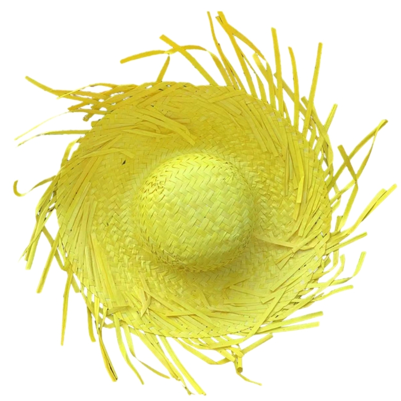 Mexicanos Sombrero Hat Straw Hat Cool Mexicanos Festival Hat with Ripped Brim: Yellow