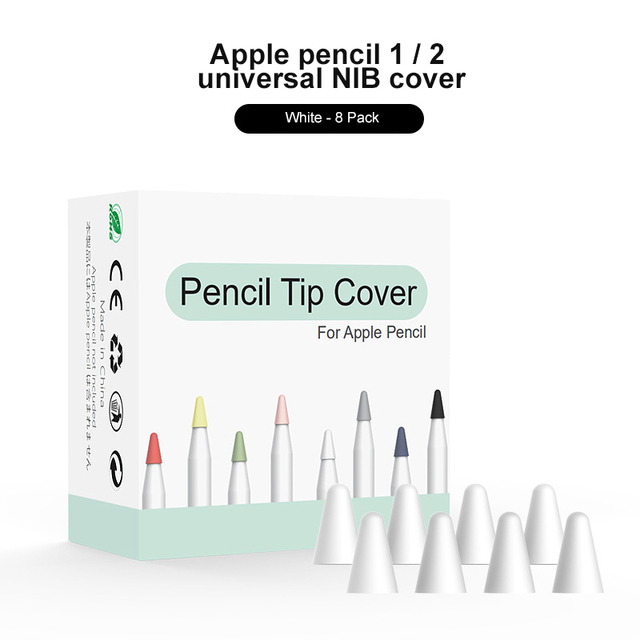 Pencil Tip Cover For Apple Pencil 2 1 Generation Nib Case Cover 8PCS Mute Silicone Cover Skin Screen Protector For Apple Pencil: white