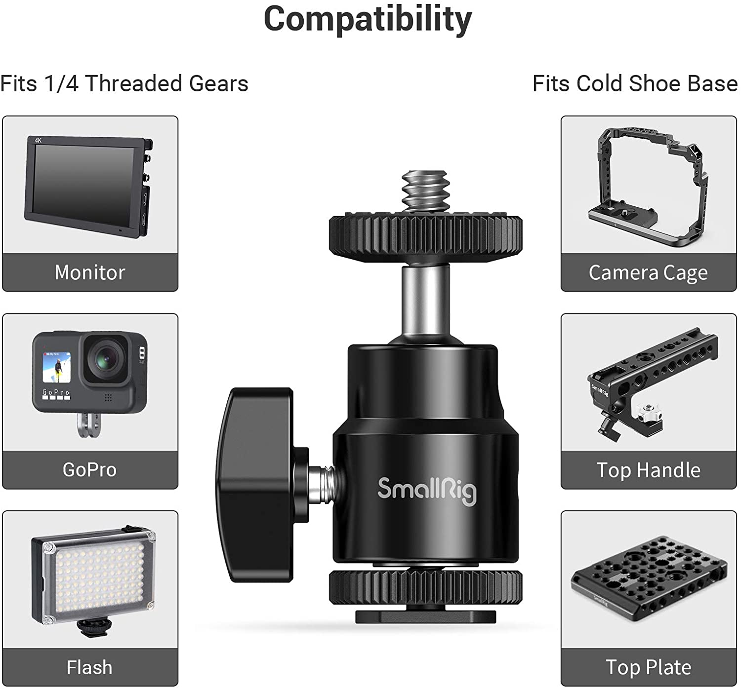 SmallRig 1/4" Camera shoe Mount With Additional 1/4" Screw Support Bracket Dslr Cold Shoe Mount (2pcs Pack)-2059