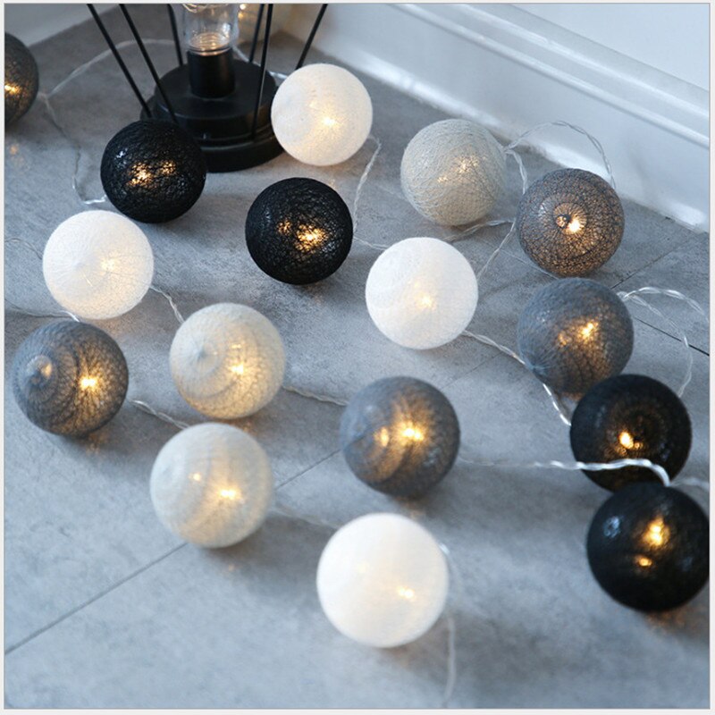 10/20 LED Cotton Ball Led Lights Battery Powered Festoon Led Light Garland Fairy Lights Year Room Decor Christmas Decoration: Gray / 1m 10Led