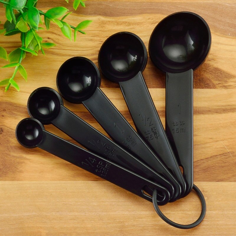 Juego de cucharas medidoras para hornear, juego de tazas medidoras con mango de acero inoxidable, herramientas de medición para té y café, accesorios de cocina, 8 unids/set: 5pcs Black