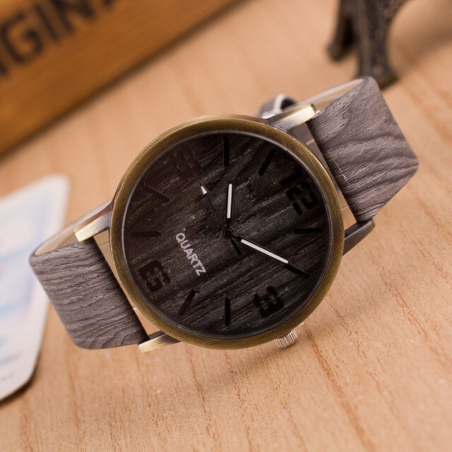 Træure luksus kvinder dameur romertal træ pu læderbånd analog kvarts vogue armbåndsure relogio masculino: B