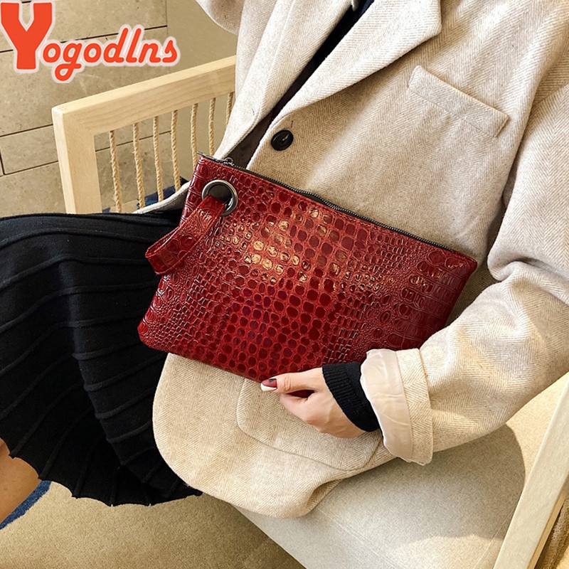 Yogodlns Crocodile Grain femmes pochette en cuir PU femmes enveloppe sac pochette sac de soirée femme embrayages sac à main