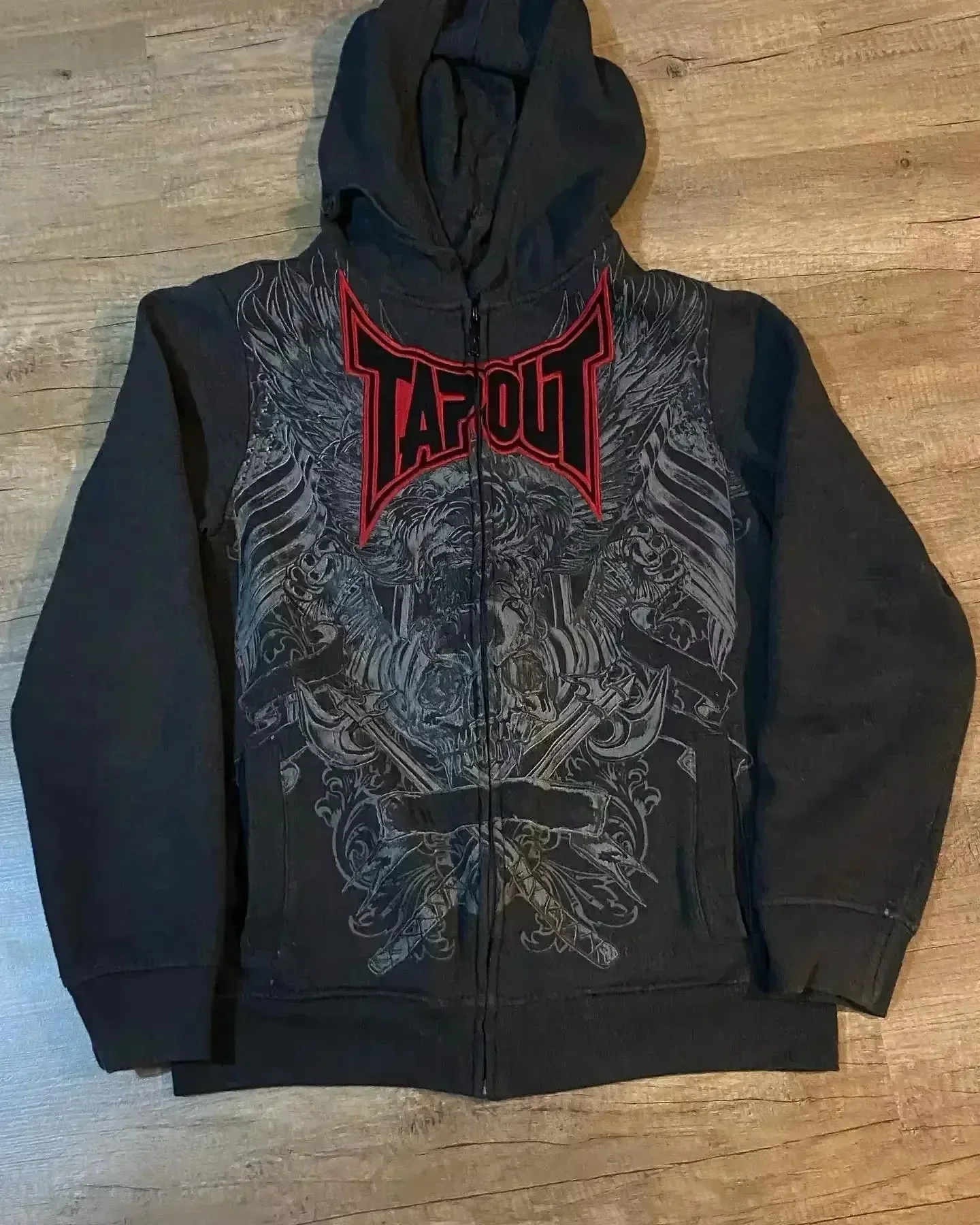 Red Hip Hop Zipper Hoodies Vintage Elite Full Zip Hoodie Sweatshirt Size Skull Printing Red Sweatshirts: M / Blue