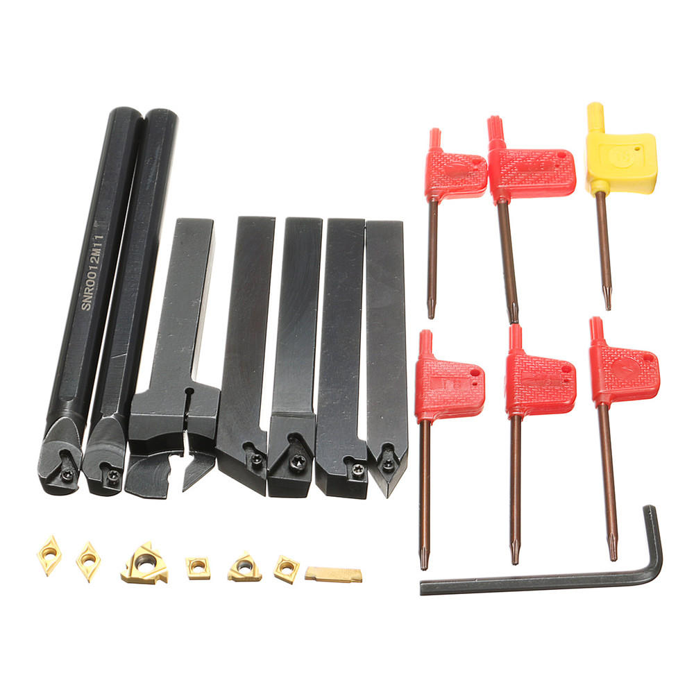 7 Uds. De 12mm de vástago de torno de barra de mandrinado conjunto de portaherramientas de torneado con insertos de carburo Juego de Herramientas de máquina herramientas accesorios de piezas