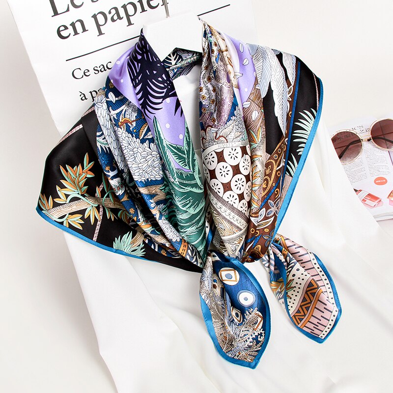 100%  firkantede silke skjerf kvinner trykt wrap silke bandana foulard femme tørkle 14mm ekte silke hals skjerf 88*88cm