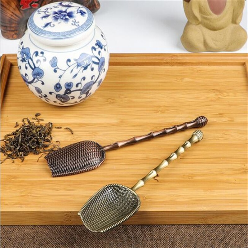 Mini cucharas de té Retro de cobre, cuchara de sal y azúcar de , accesorios de té chinos Kongfu, vajilla