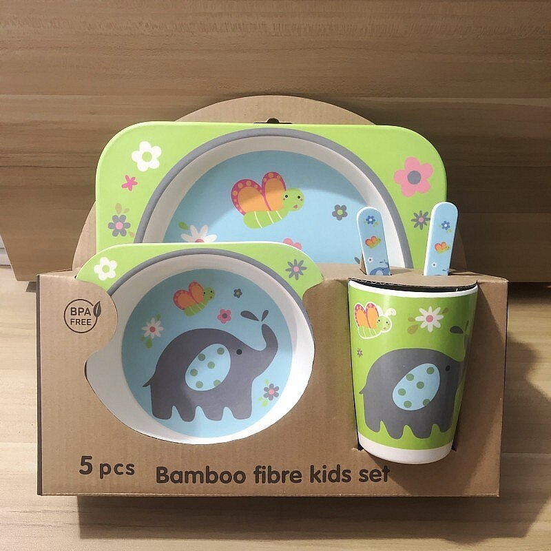 Bamboo Fiber Children&#39;s Tableware Set Baby Cartoon Rice Bowl Fork Spoon Children&#39;s Meal Partitioned Baby Dinner Plate: 20