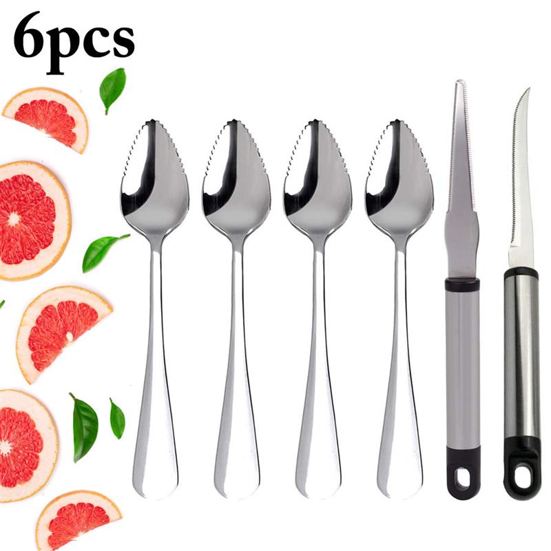 6 Stks/set Fruit Lepel Multi-purpose Fruit Meloen Lepel Rvs Grapefruit Cutter Grapefruit Dunschiller Keuken Gadgets: Default Title