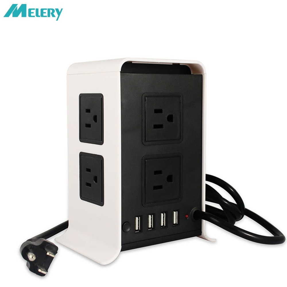 Vertical Power Strip USB Outlets Surge Protector 8 AC US Plug Socket with USB 4 Port Charging Station Power Travel Adapter