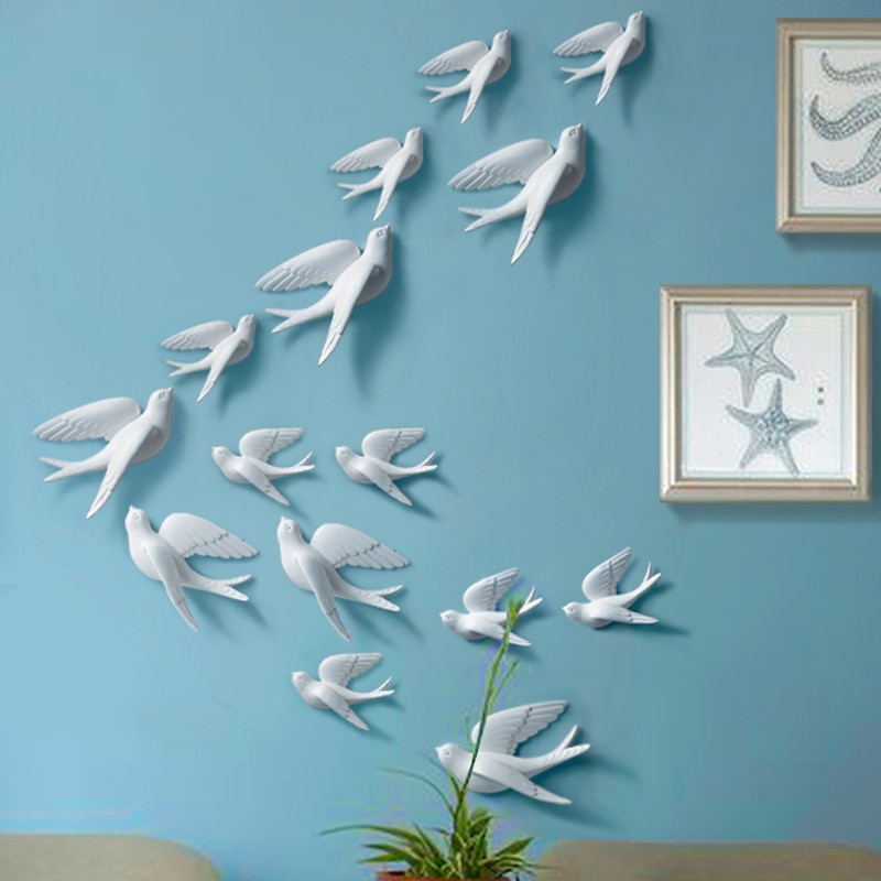 Muurstickers Swallow Home Decor Woonkamer Slaapkamer 3d Muurstickers Decoraties Ornamenten Hars Vogel Beeldje Standbeeld Op Muur