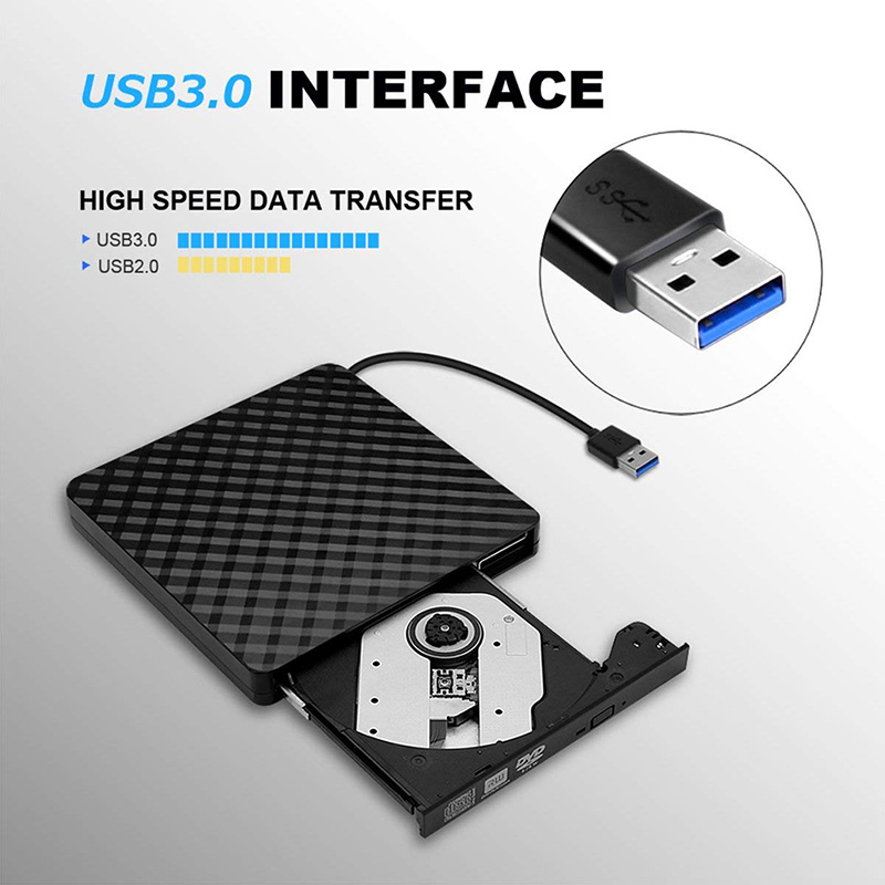 High Speed Data Transfer USB 3.0 External CD DVD Reader Writer Player for Laptop Desktop MacBook Mac OS Windows 10/8/7/XP/Vista