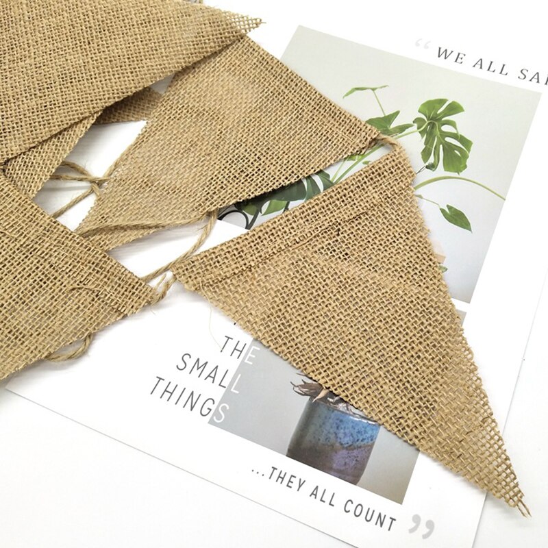 13Flags/set DIY Linen Pennant Flag Burlap Banner Garland Wedding Church Xmas Decor Event Supplies Jute Pull Flag Home Decoration