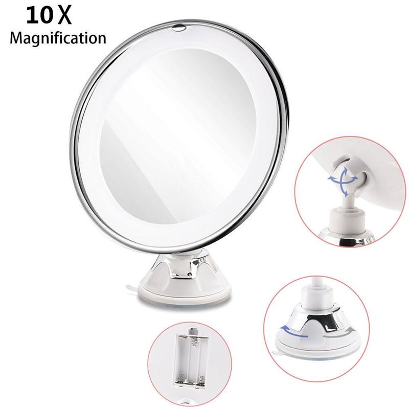 8 Inch 10X Magnifying LED Tabletop Round Makeup Cosmetic Mirror with Sucker (White)