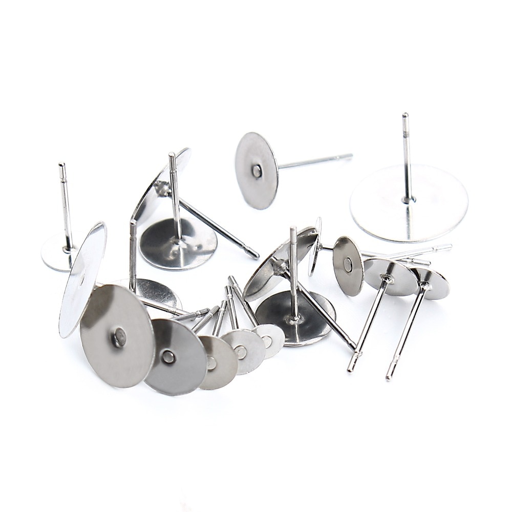 100 Stks/partij Rvs Blank Bericht Oorbel Studs Pins Zilver Kleur Platte Ronde Tray Base 3Mm 5Mm 6mm 8Mm Oor Sieraden Bevindingen