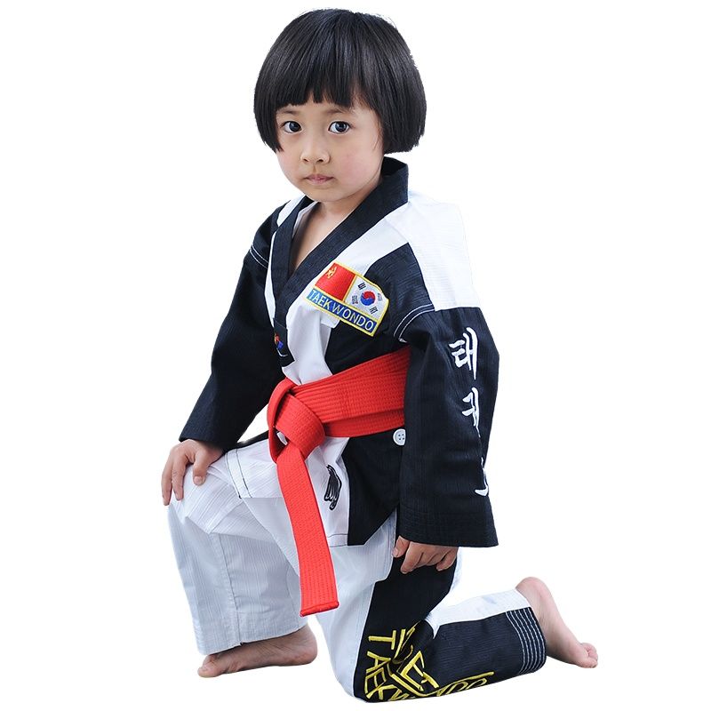 Very Good colourful Taekwondo uniform Blue WTF tae kwon do clothes Red karate dobok Chromatic TKD V-neck suit for kids
