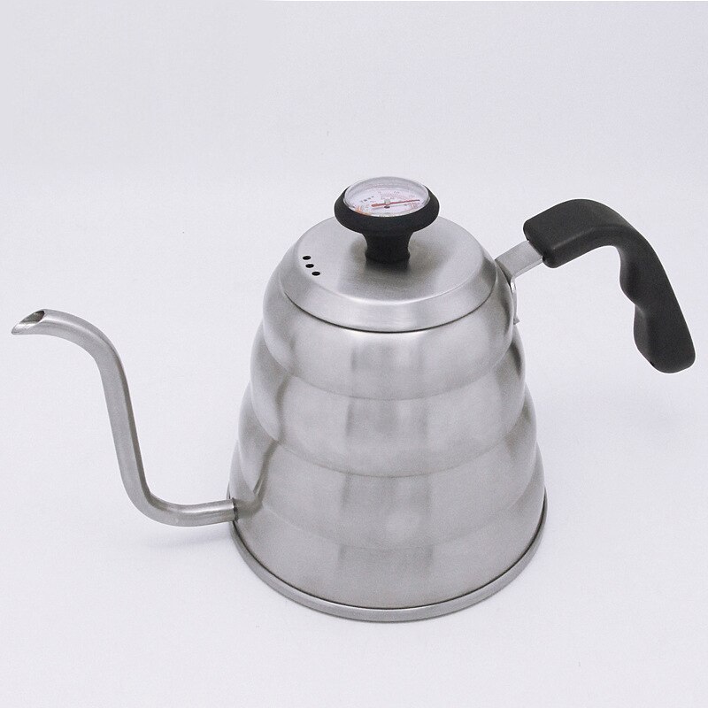 1.2L Stainless Steel pour over coffee moka pot espresso tea gooseneck kettle with Thermometer coffee accessories barista tools: 1W Rubber handle