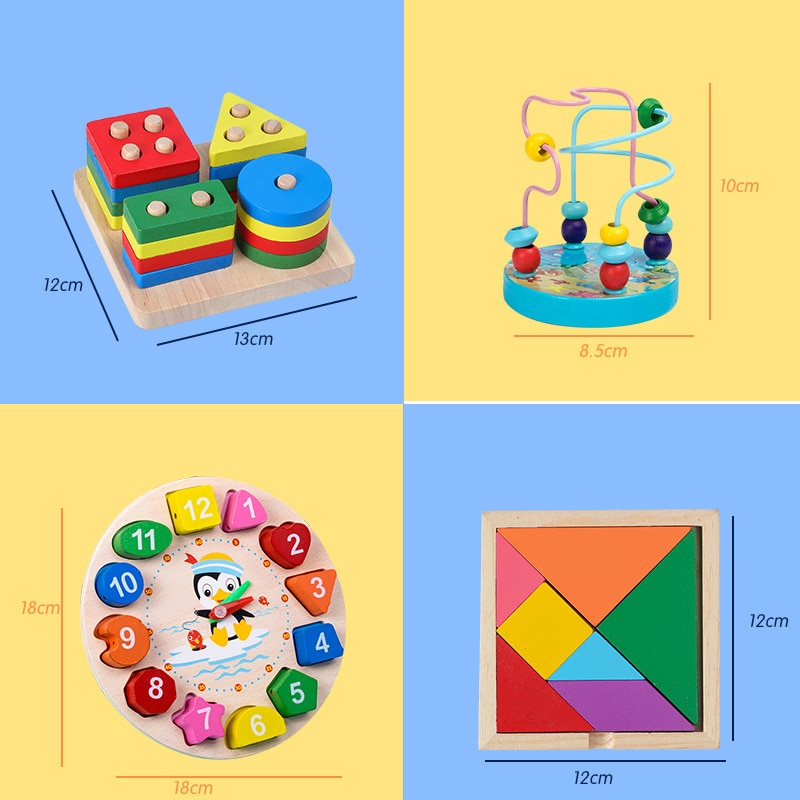 Qwz Montessori Houten Speelgoed Childhood Leren Speelgoed Kinderen Kids Baby Kleurrijke Houten Blokken Verlichting Educatief Speelgoed