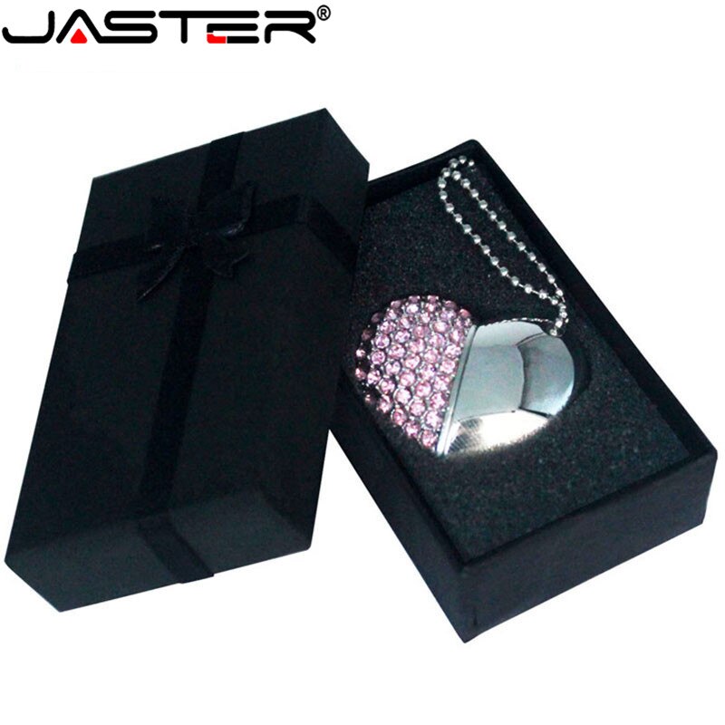 JASTER-unidad Flash USB, cristal, corazón de amor + caja, piedra preciosa 4G/ 8G/ 16G/ 32G /diamante, de boda