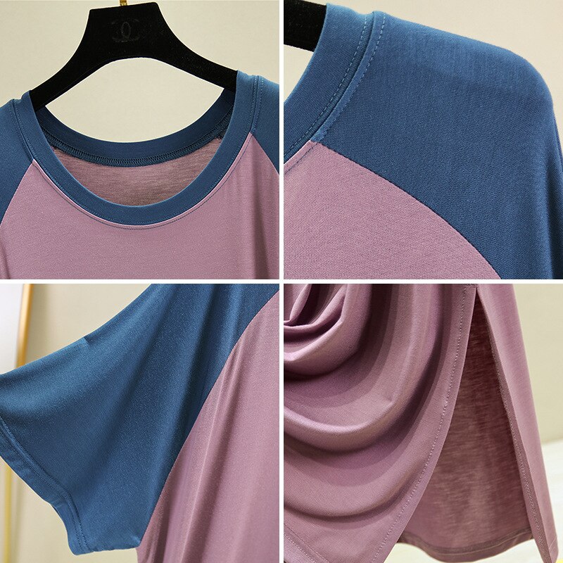 Modal Plus Size Long T Shirt Nightie Nightgowns For Women Short Sleeve Fluffy Nightshirt For Old Lady Elderly Sleep Gowns Dress
