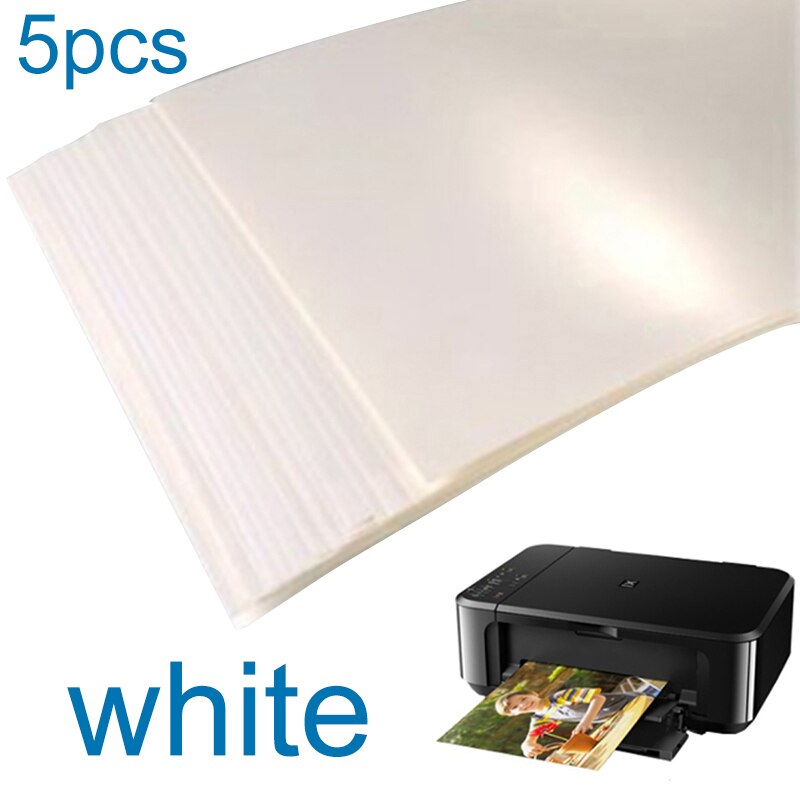 Papel de calcomanía de tobogán de agua de tamaño A4, Blanco claro, uso conveniente, papel de transferencia de deslizamiento de agua de inyección de tinta, herramienta de patrón de ropa DIY, 5 uds.: White