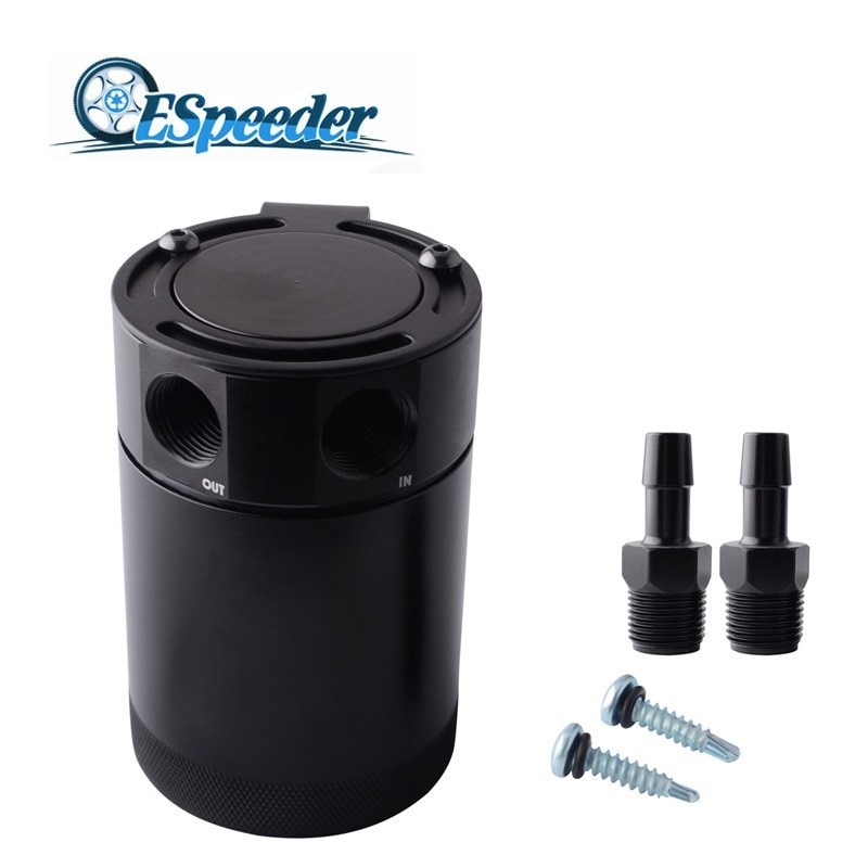 ESPEEDER Racing-cilindro de tanque de aceite, tanque de combustible Universal de aluminio con volantes, 3/8 "NPT, salida de entrada, 2 puertos