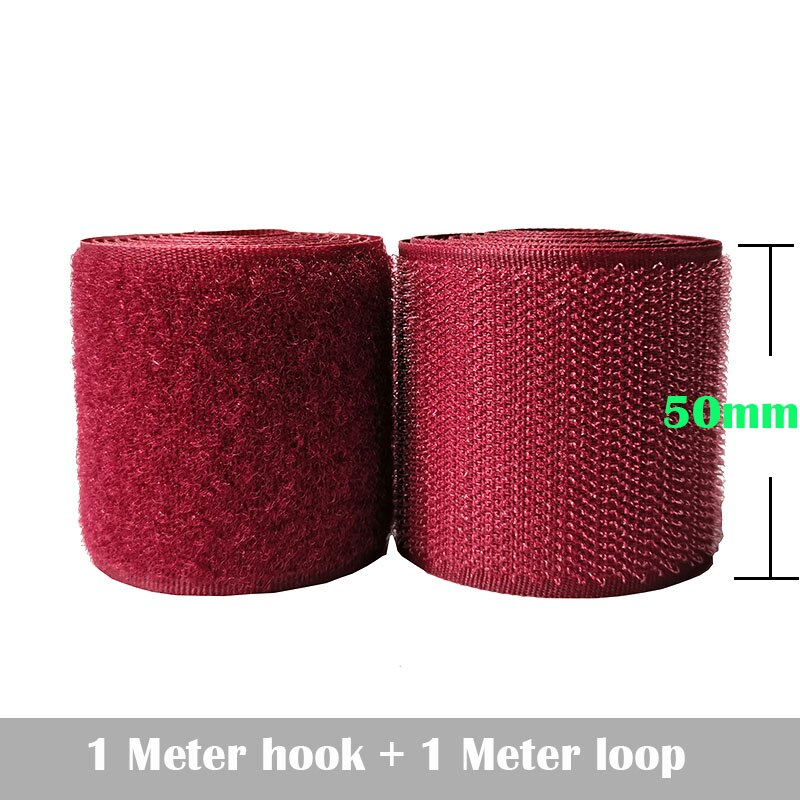 2-10Cm Breedte Wijn Rode Geen Lijm Haak Loop Sluiting Tape Voor Naaien Magic Tape Sticker Strap Couture strip: 50mm width