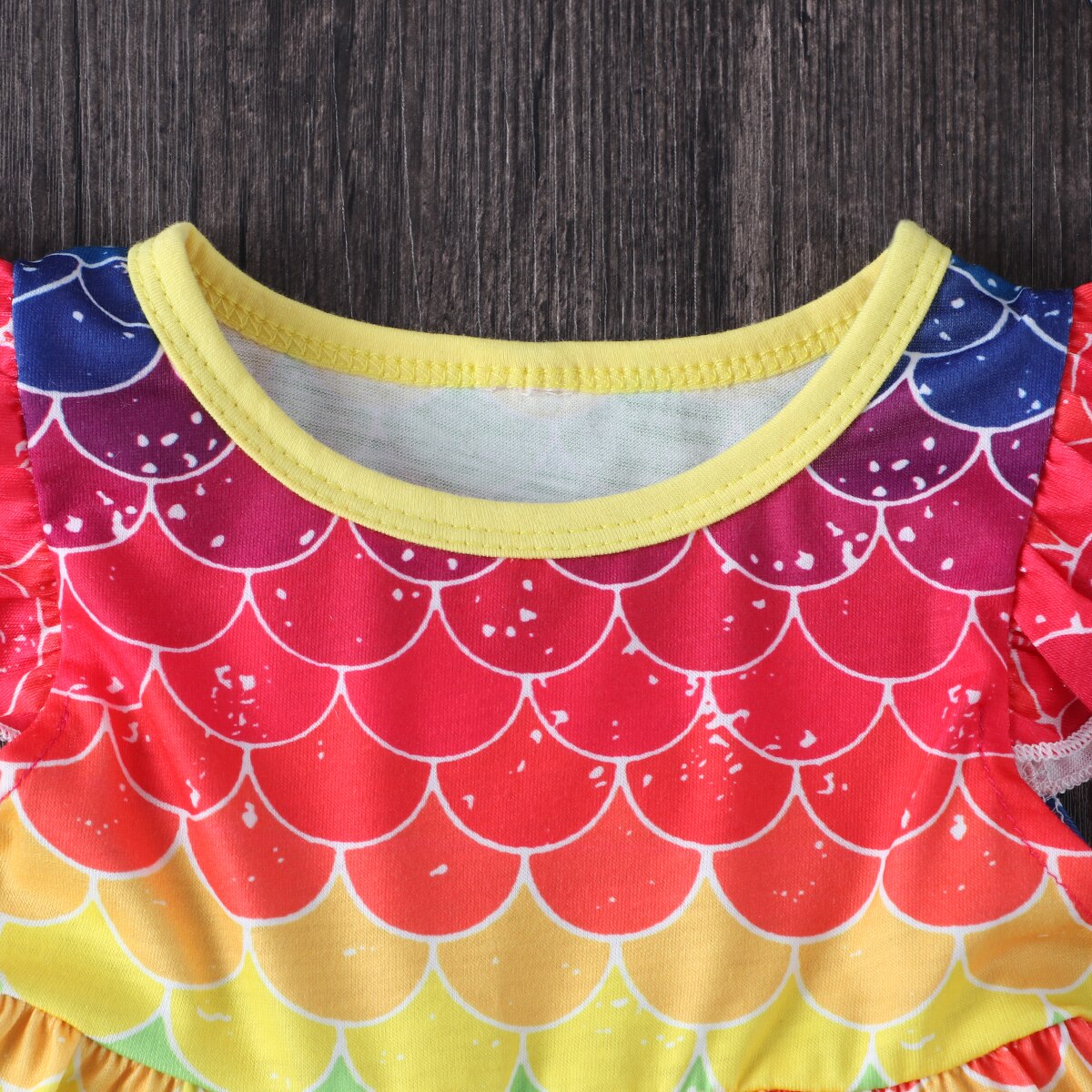 Pudcoco Baby Girls Rainbow Color Dress Summer Scales Pattern Round Neck Flying Sleeve Korean Princess Dress