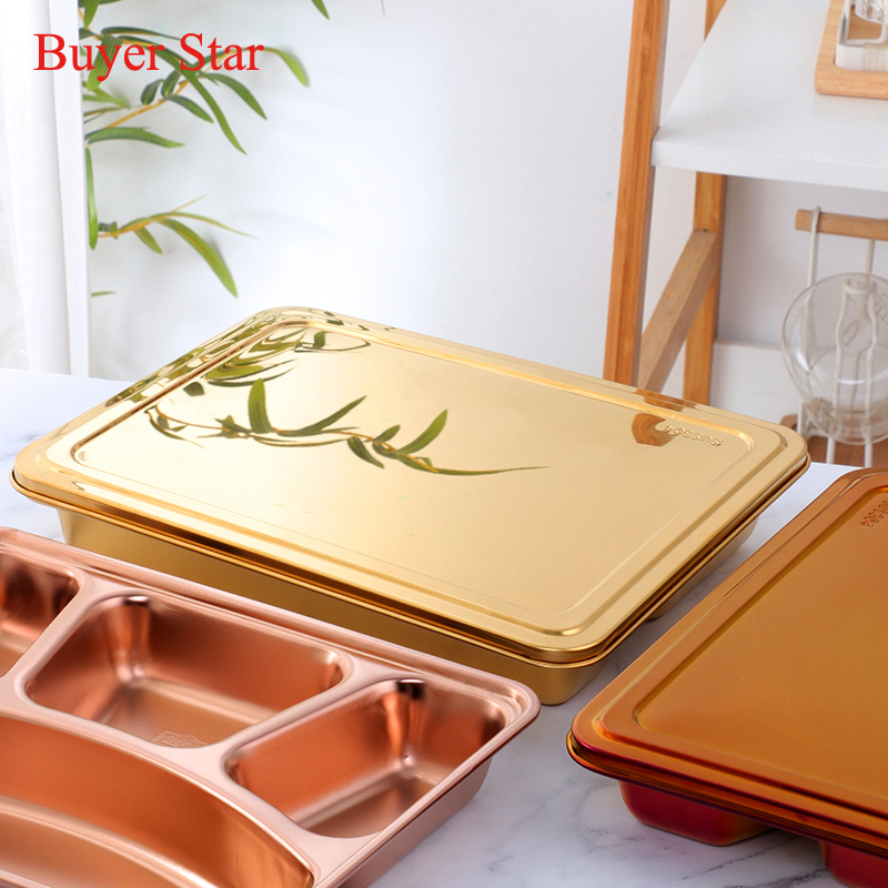 Stainless Steel Divided Dinner Tray With Steel Lid Lunch Container Food Plate for School Canteen Restaurant Buffet Tableware
