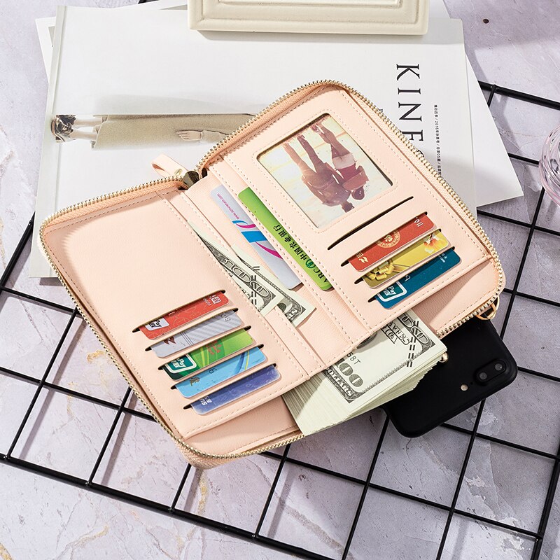 Women's Wallet Double-Layer Mobile Phone Bag Korean Ladies Messenger Shoulder Ultra Soft Multi Card Sto