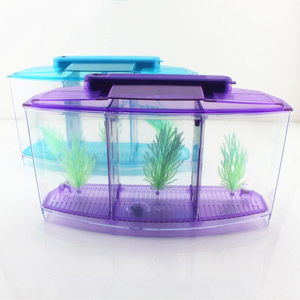 LED Light Acrylic Three Splits Betta Fish Bowl Triple Bow Fighting Isolation Breed Box for Aquarium