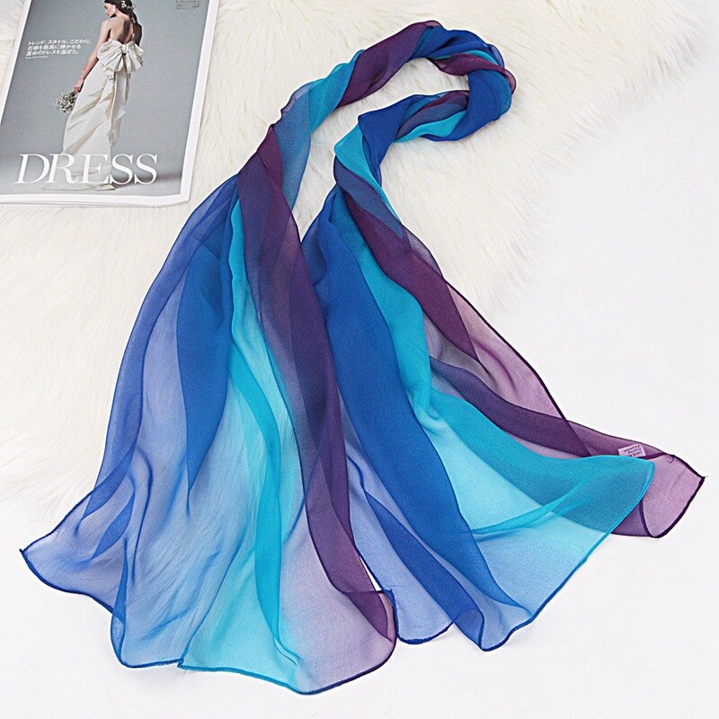 Jifanpaul Gradiënt Zijden Sjaal Vrouwelijke Populaire Sjaal Georgette Multicolor Sjaal Dans Zijden Sjaal: T48-sapphire purple