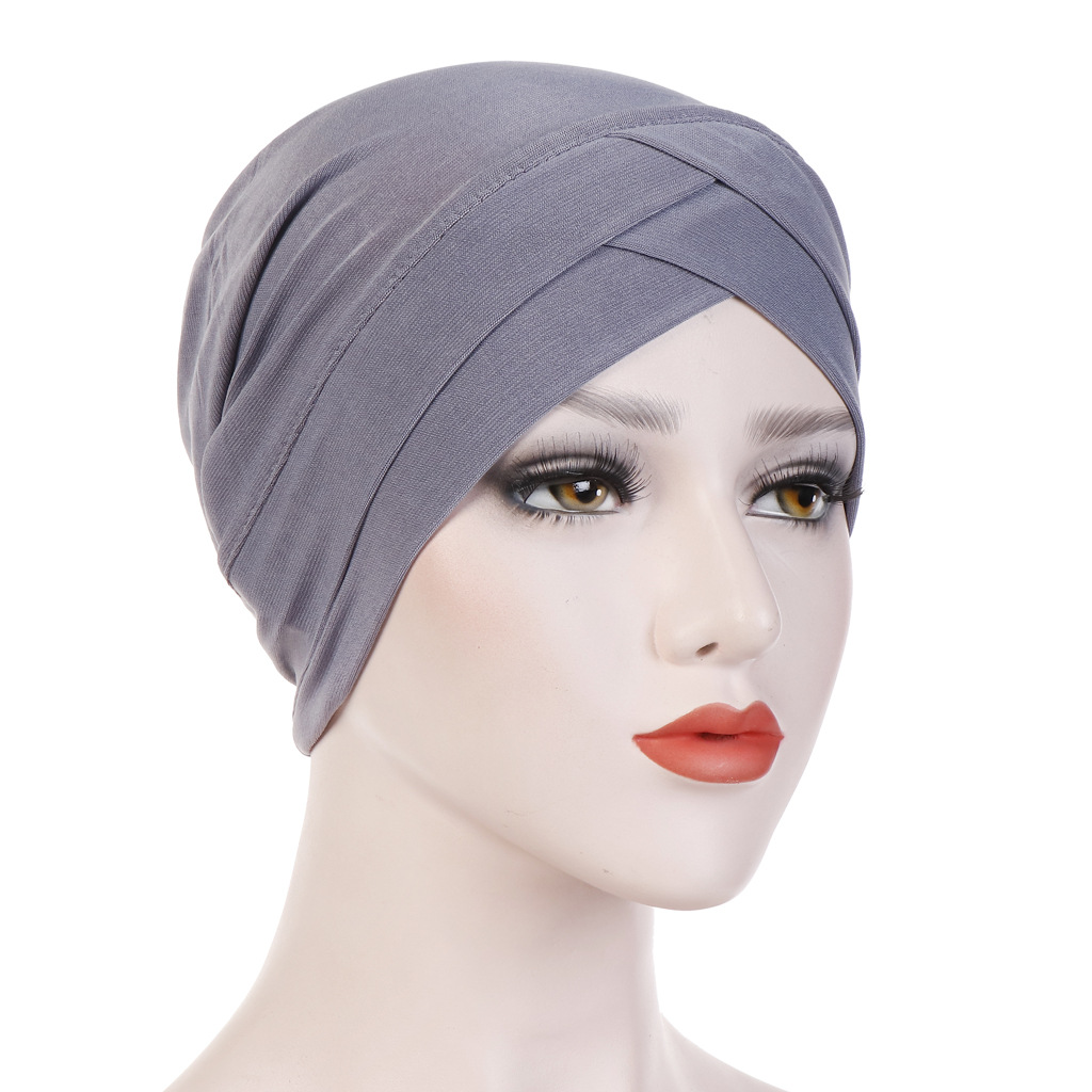 Turban croisé islamique pour femme, hijab, bonnet interne, bandeau, accessoires pour cheveux: Gray