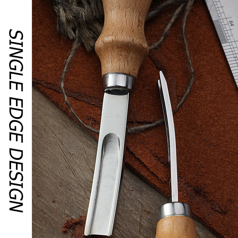 Cuchillo biselador para tallado de cuero, herramienta de corte Manual para cortar bordes, mango de madera, 3 tamaños
