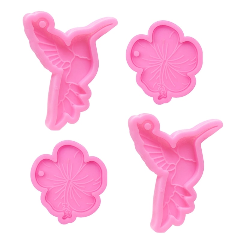 4 sztuk Hummingbird kwiat żywicy epoksydowej formy brelok wisiorek breloczek Tag Ornament silikonowa forma odlewnicza DIY rzemiosło