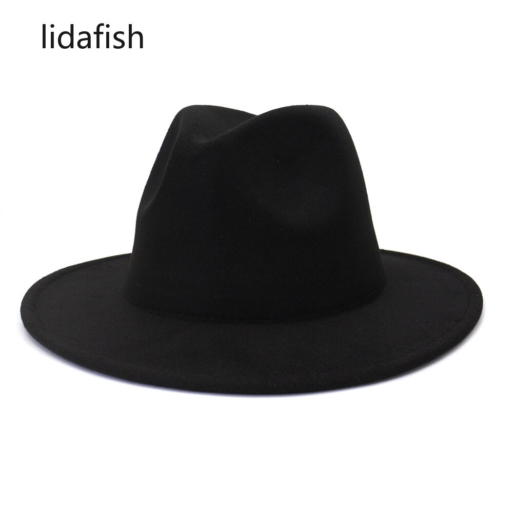 lidafish Black With Plaid Patchwork Wool Felt Women's Hats British style Jazz Fedoras Hat Panama Trilby Hat