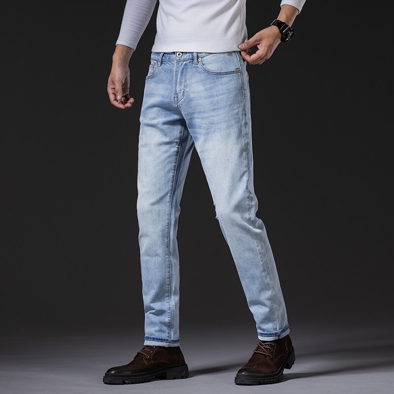 Spring Autumn Men's Slim Slim Straight Jeans Men's Stretch Skinny Jeans Casual Korean Men's Retro Denim Trousers