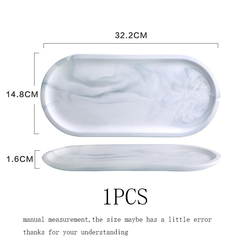 Nordic Style Ceramic Marble Texture Long Plate Home Big Fish Dish Pastry Fruit Oval Shape Saucer Plates Dinnerware Tableware: A