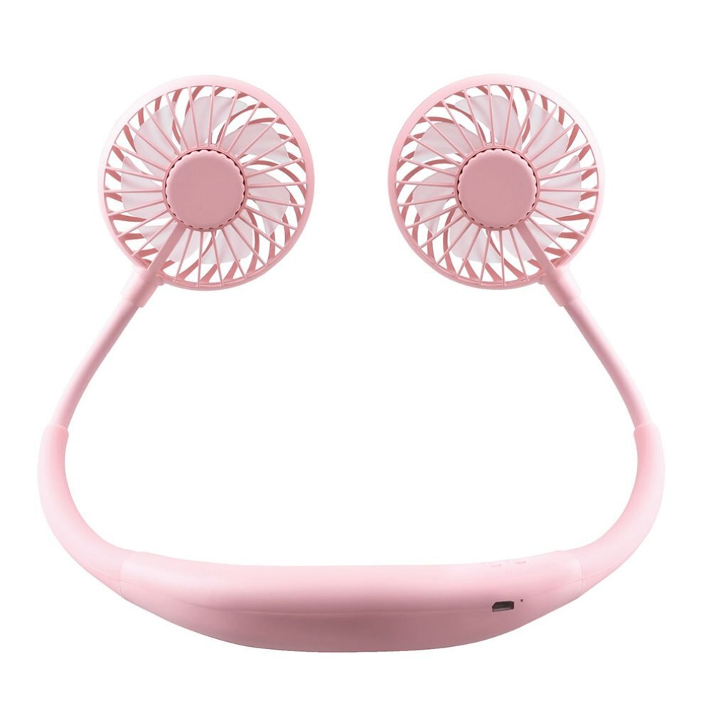7-leaf sports wear hanging neck fan Lazy Wear Portable Fan Plastic 360 Degree Rotation Refrigeration Air cooler: pink