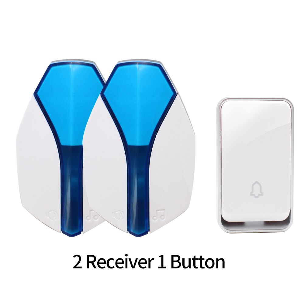 EU Plug Wireless Self-powered Smart LED Light Doorbells Button and Receiver No Battery Requiring with 1/2 Button 1/2 Receiver: 2Receiver 1ButtonLB